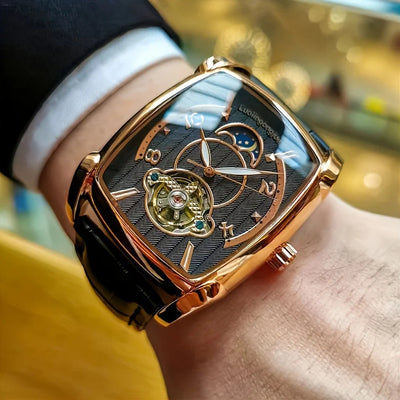 Watch Tourbillon Skeleton Dial Square Case Line Design - WO2MEN