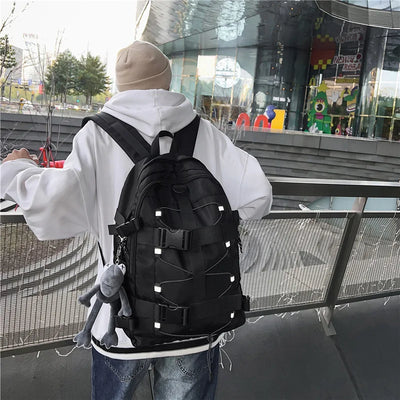 Skateboard Backpack with Reflective Stripe Bungee