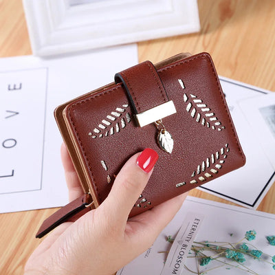 Leafcut Delicate Wallet With Strap Clasp And Charm