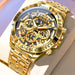 Gold Skeleton Dial Quartz Watch with Chronograph - Gold Black