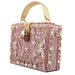 Crystal Floral Lattice Evening Bag With Embellishments - Pink