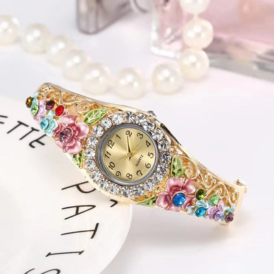 Floral Crystal Bracelet Watch for Women Jewelry