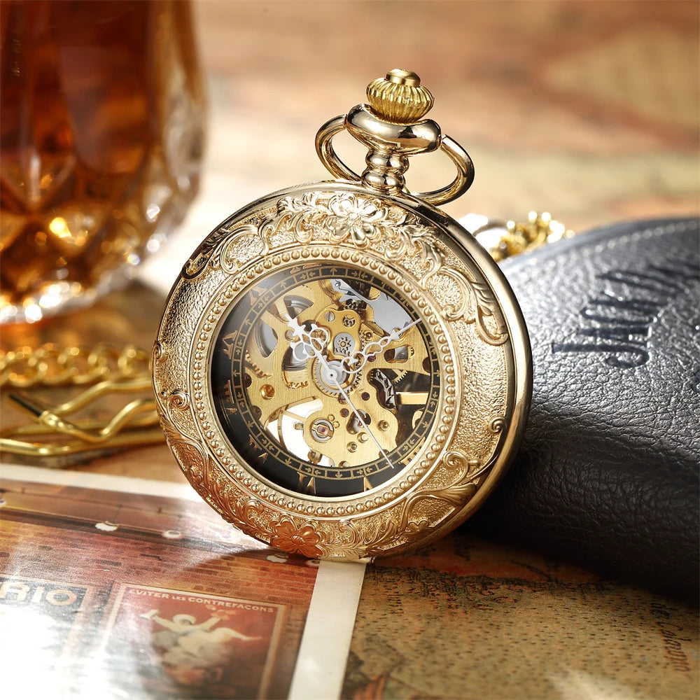 Lux Retro Skeleton Pocket Watch with Chain Exquisite