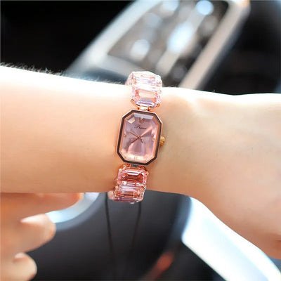 Rectangular Gemstone Bracelet Watch with Soft Crystals