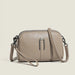 Genuine Leather Crossbody Bag with Front Strap - Khaki