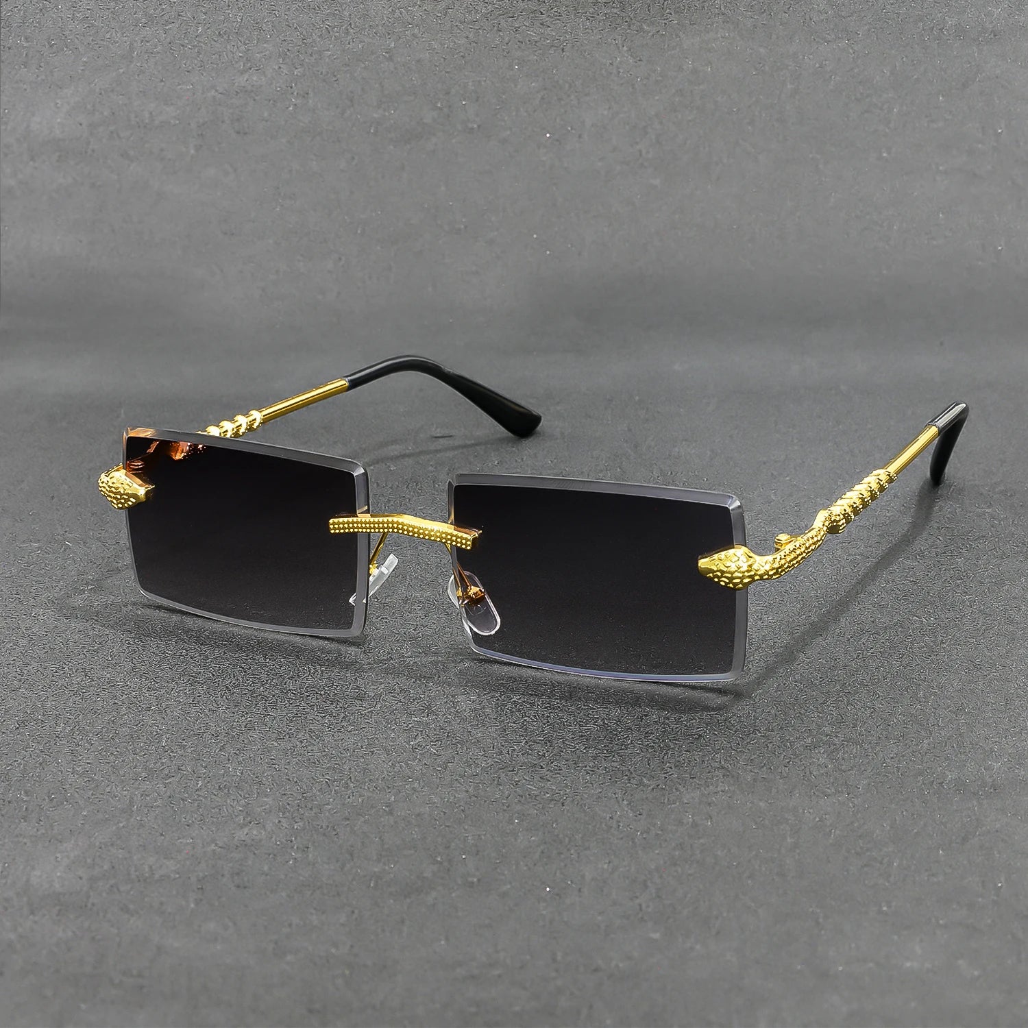 Sunglasses Rimless Rectangle with Ornate Temples