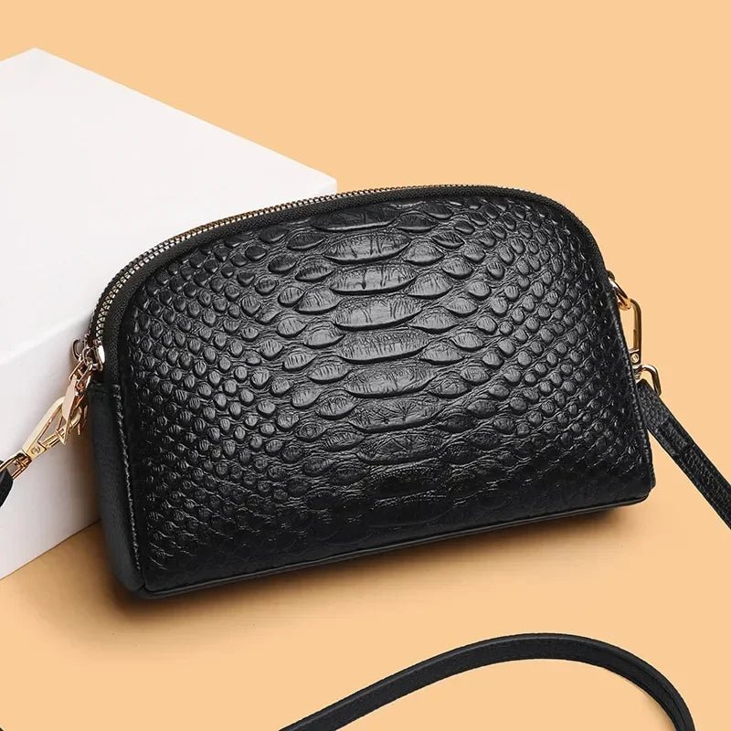 Snake Embossed Crossbody Handbag with Detachable Strap