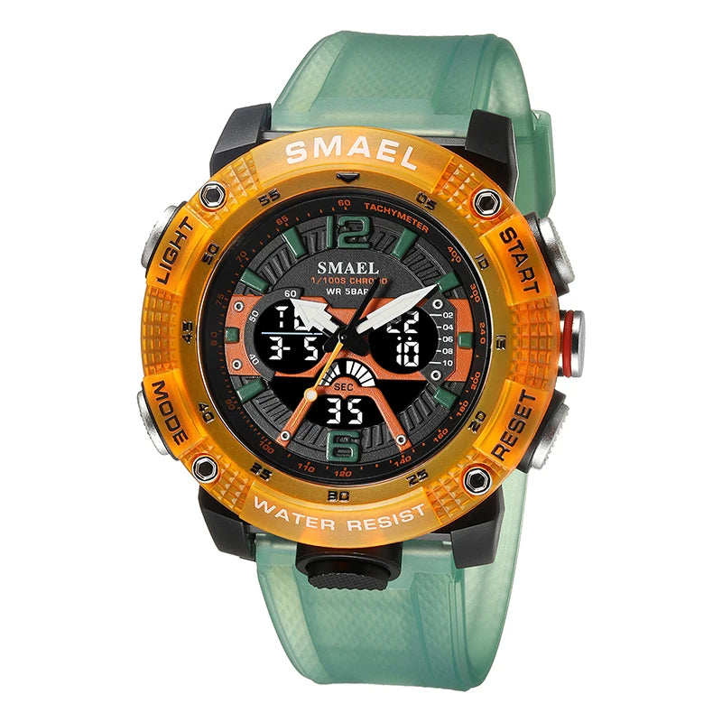 Analog Digital Sport Watch with Water Resistance - Orange Green