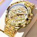 Gold Skeleton Dial Quartz Watch with Chronograph - Gold White