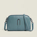 Genuine Leather Crossbody Bag with Front Strap - Blue