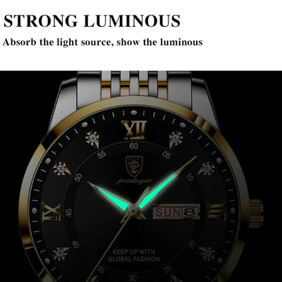 Luminous Wristwatch with Day and Date Crystal Markers