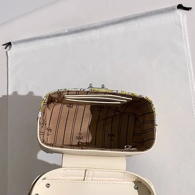 Box Handbag with Floral Embroidery and Scarf Accent - WO2MEN