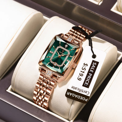 Square Dial Timepiece With Diamond Set Frame Crystal