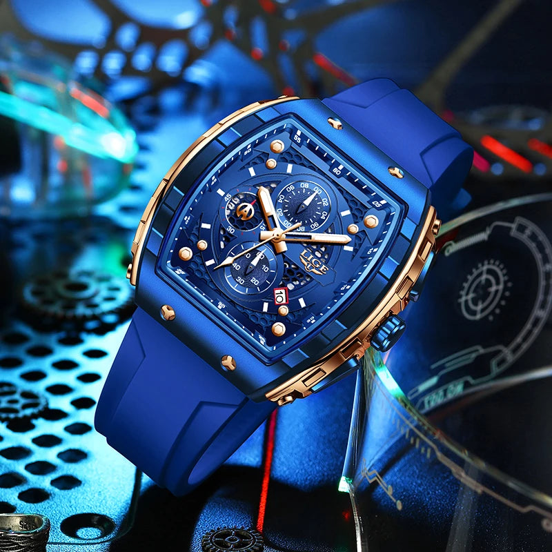 Square Quartz Wristwatch for Men with Chronograph