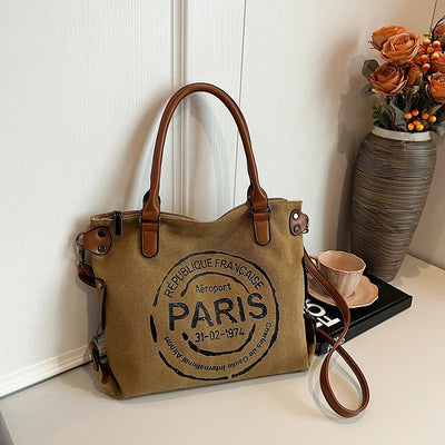Paris Stamp Tote Bag with Convertible Carrying Strap