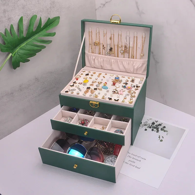 Portable Jewelry Box Organizer with Necklace Tray