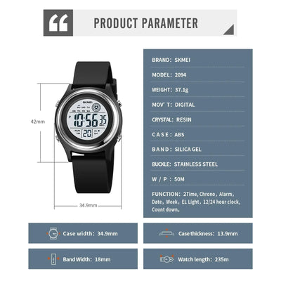 Digital Wristwatch with LED Display Shock Resistant