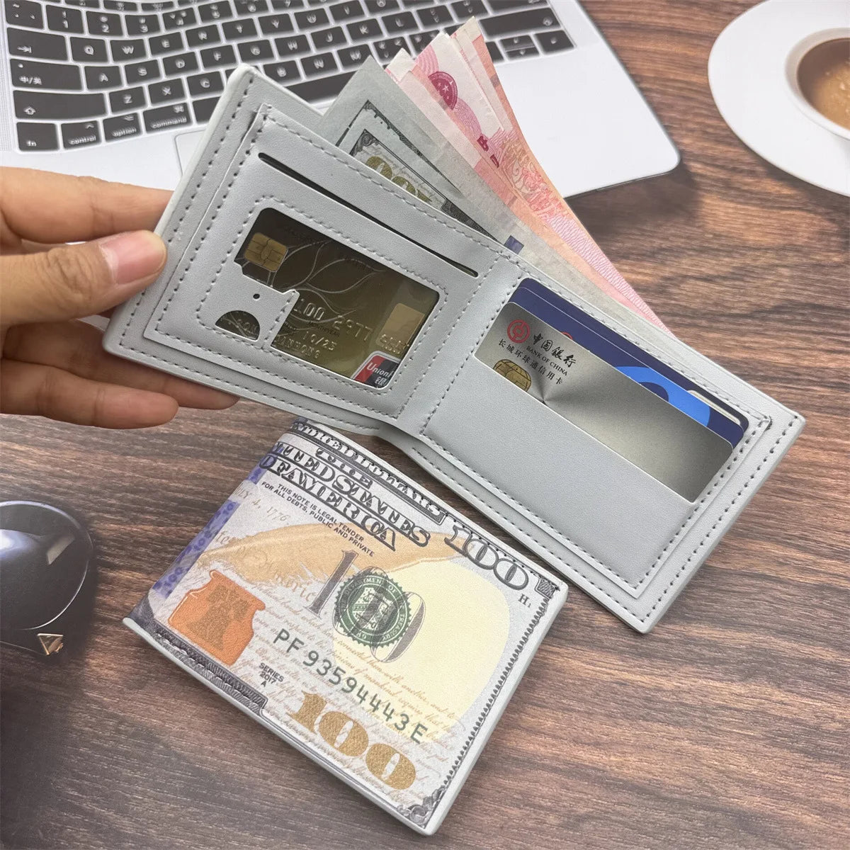 Wallet with 100 US Dollar Pattern Card Holder