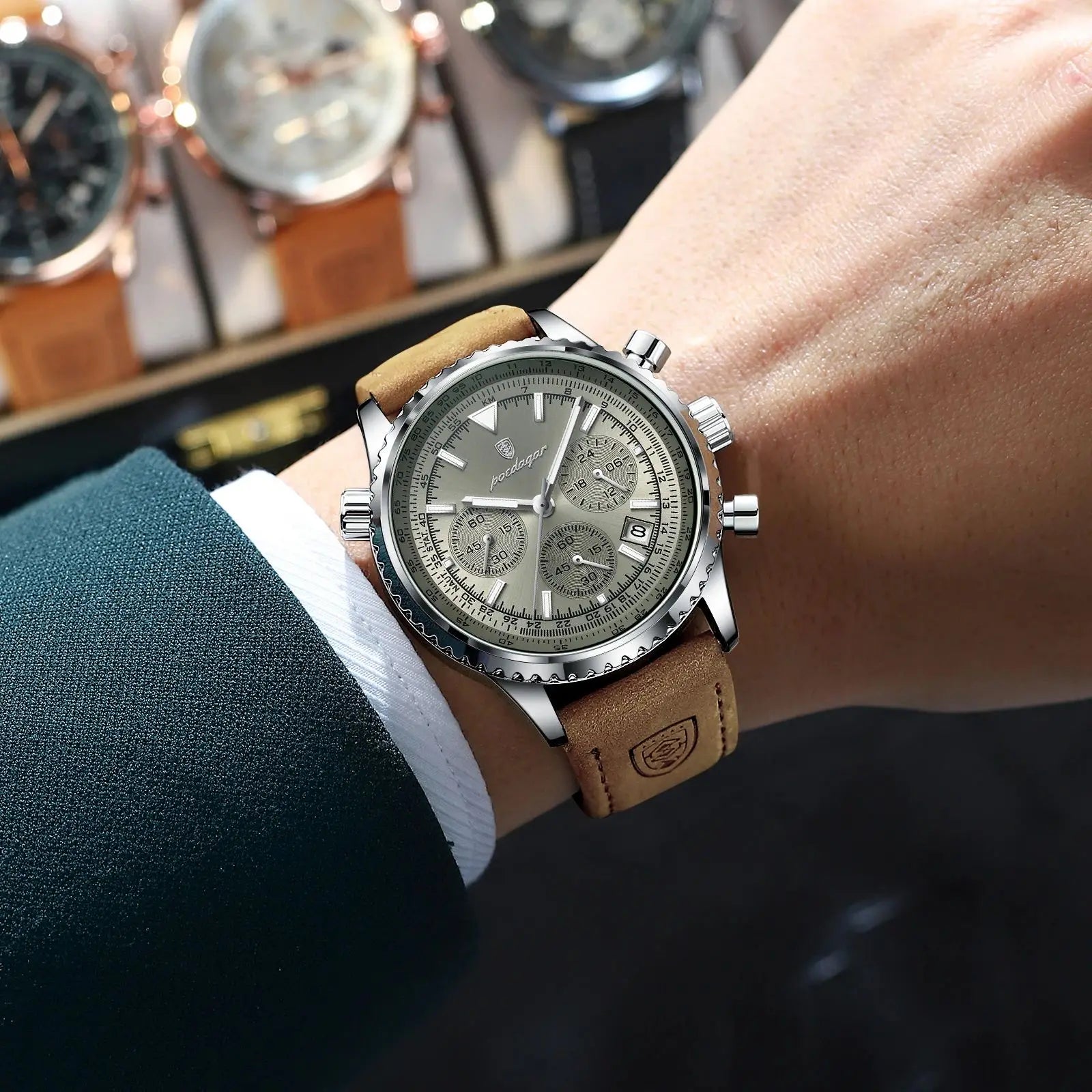 Chronograph Watch with Leather Strap Calendar Premium - WO2MEN