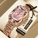 Wristwatch Rectangle Case Crystal Embellishments - Rose Gold Pink