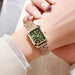 Rectangular Stainless Steel Ladies Quartz Watch - Gold Green