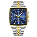 Wristwatch Chronograph Auto Date Square Dial Quartz - Silver Gold Blue