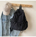 Casual Backpack Women Large Capacity Pleated Schoolbag - Black