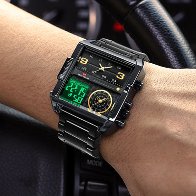 Square LED And Analog Watch with Quartz Movement