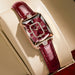 Rectangle Luxe Watch With Diamond Crystal Frame Design - Rose Gold Red