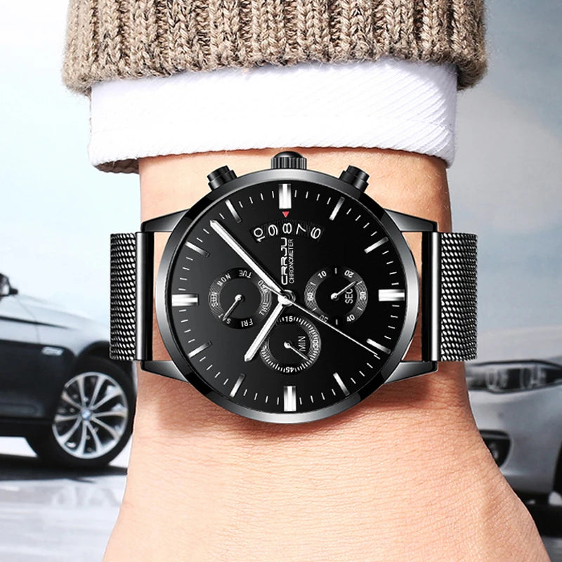 Chronograph Calendar Mesh Timepiece With Milan Strap