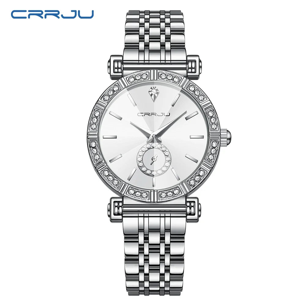 Diamond Accent Round Dial Crystal Watch With Crystals