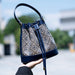 Bucket Bag Crossbody with Embroidered Monogram Pattern - Blue
