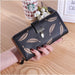 Leaf Motif Zip Wallet with Metallic Clasp and Charm - Black