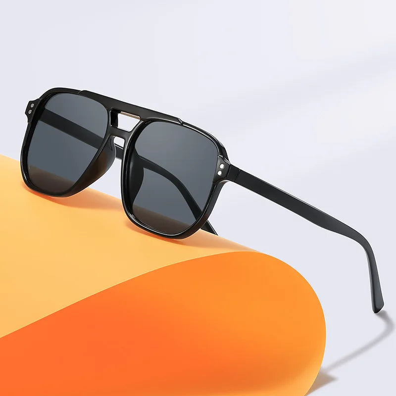 Square Sunglasses with Double Beam Frame Design