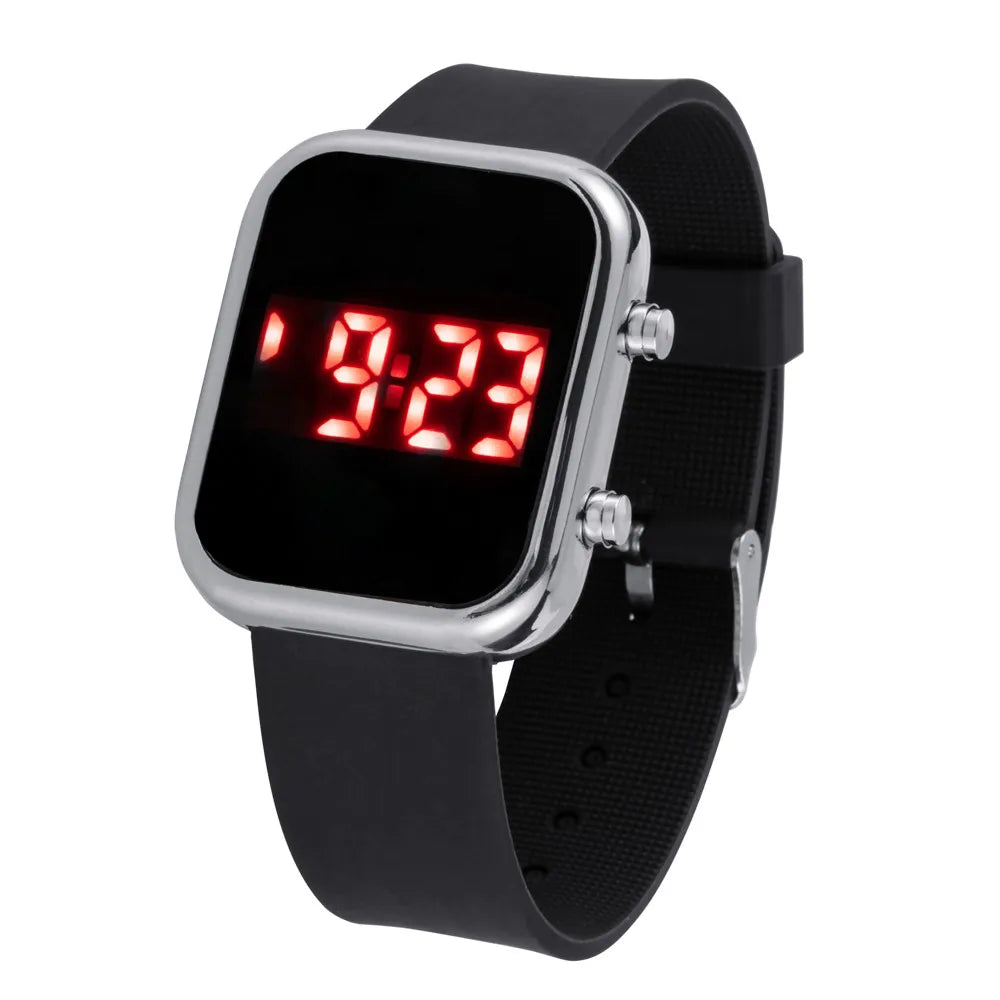 Digital LED Square Watch with Adjustable Strap - Black Silver