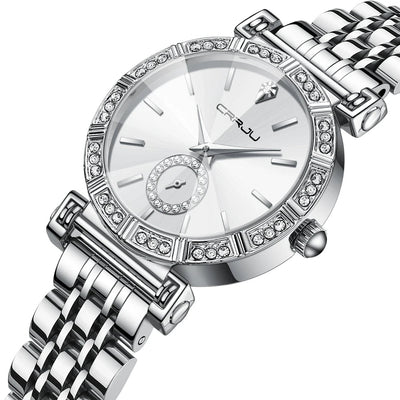 Watch Diamond Halo Dial With Crystal Bezel Chain Band - WO2MEN