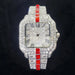 Square Dial Wristwatch With Embedded Stones Glamour - Silver Red
