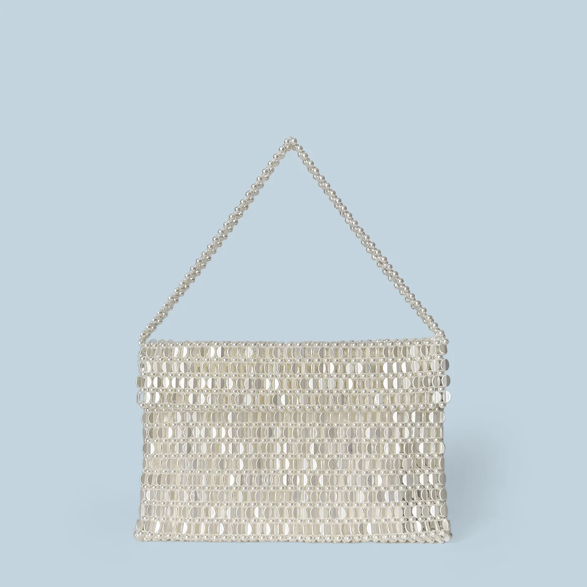 Sequin Disc Mesh Handwoven Shoulder Bag With Chain