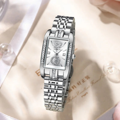 Rectangular Crystal Watch For Women With Rhinestones - WO2MEN