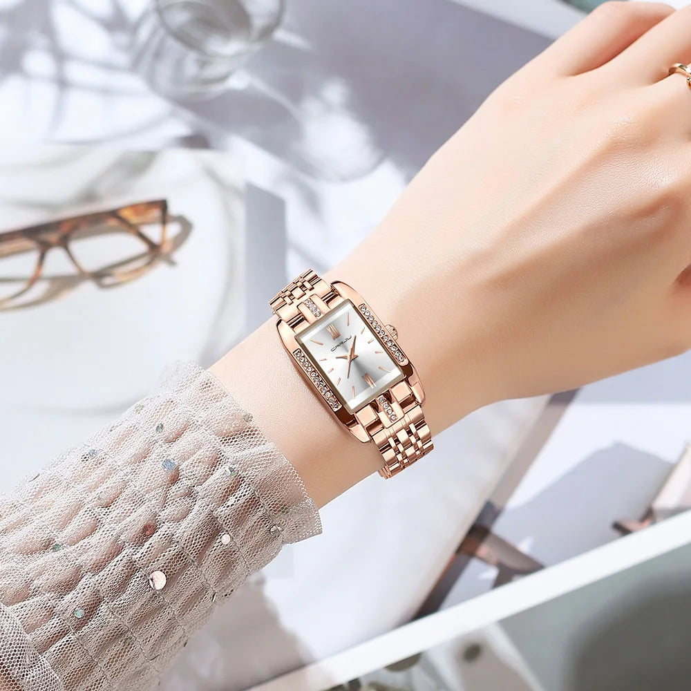 Rectangular Crystal Embellished Bracelet Watch Sparkle