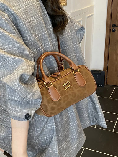 Leopard Bowler Bag With Detachable Crossbody Strap