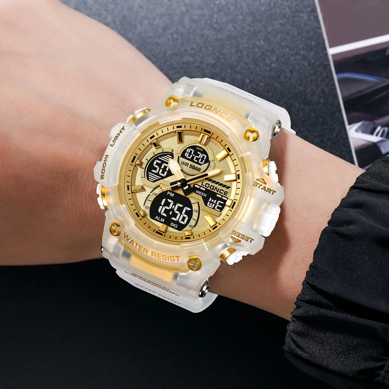 Sport Watch With Analog Digital Display Luminous Dial