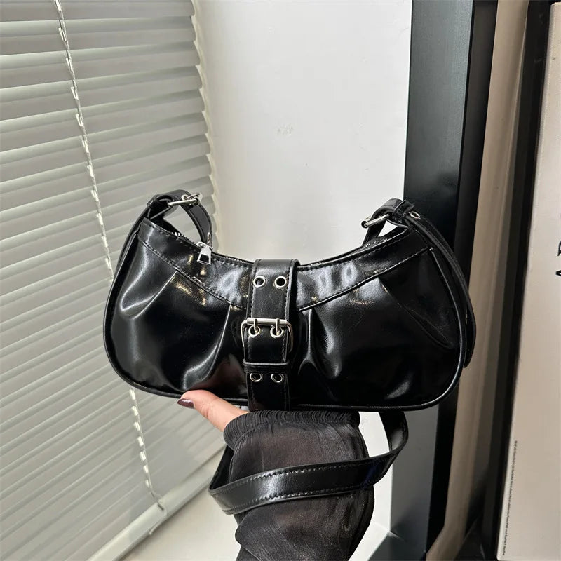 Retro Designer Buckle PU Leather Gothic Armpit Bag