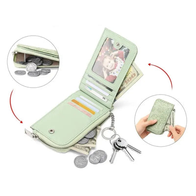 Wallet Embossed Floral Zip Coin Purse with Key Ring - WO2MEN