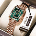 Square Dial Timepiece With Diamond Set Frame Crystal - Green