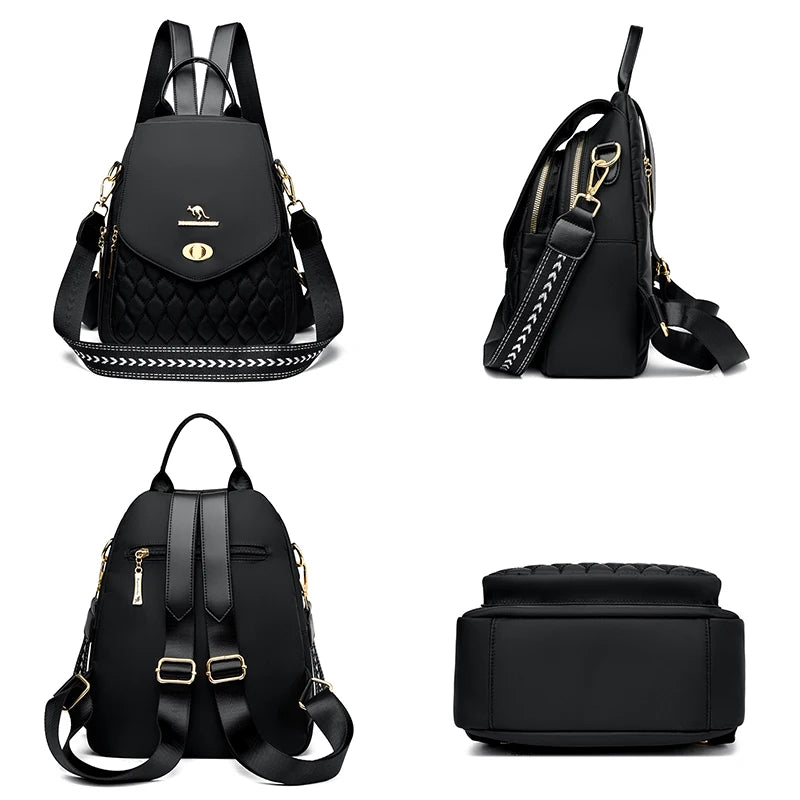 Backpack With Quilted Front Panel And Metal Hardware