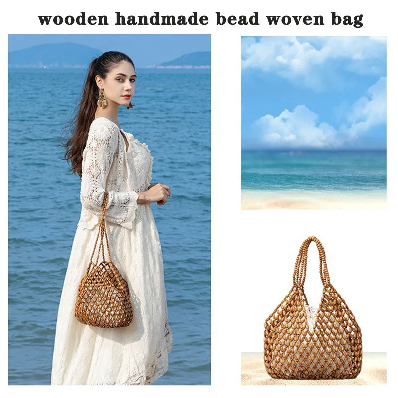 Handbag Beaded Woven Shoulder Bag for Everyday Use