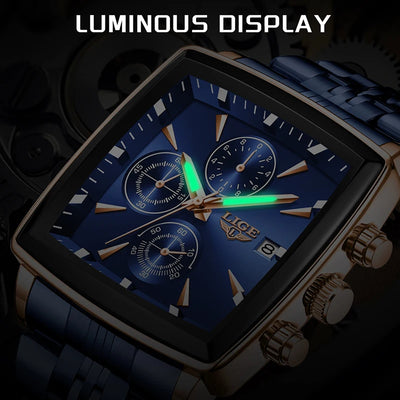 Square Chronograph Timepiece With Bold Geometric Dial