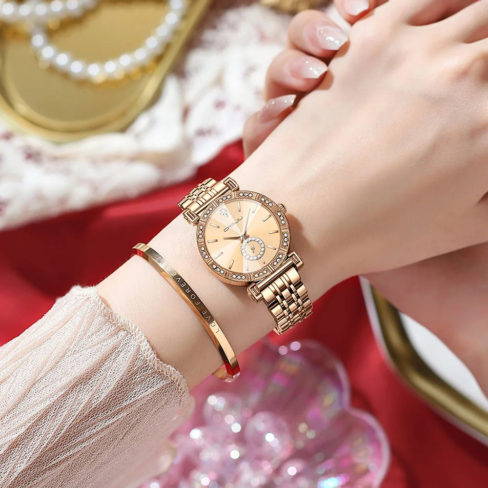 Diamond Accent Round Dial Crystal Watch With Crystals