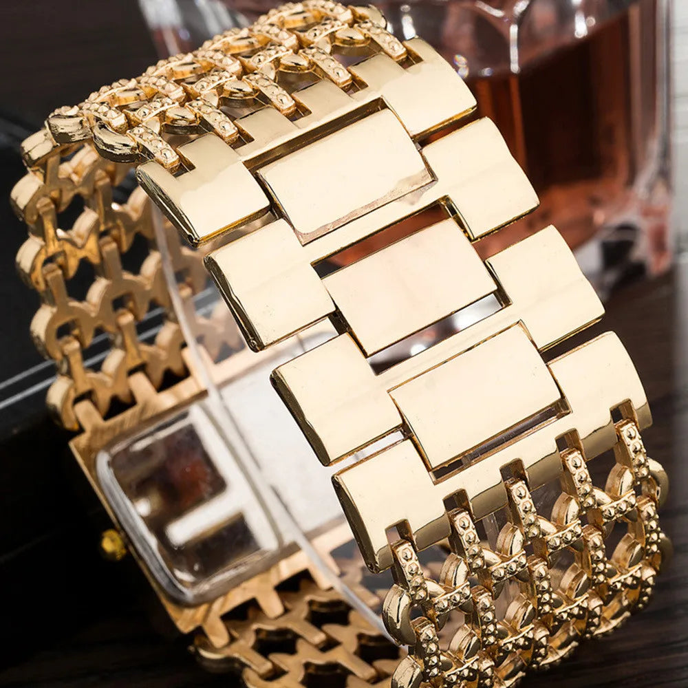 Rectangular Diamond Accented Watch With Chain Bracelet